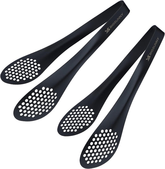 MSY BIGSUNNY Stainless Steel Buffet Tongs - Kitchen Food Tong for Cooking and Serving (Black - 9" Serving Tongs)