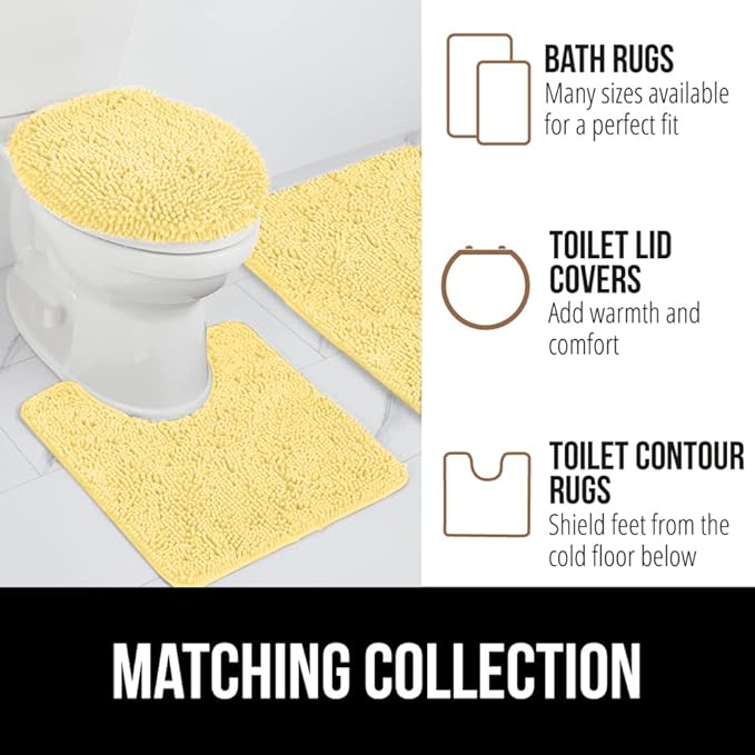 GORILLA GRIP Bath Rug Mat, Thick Soft Absorbent Chenille, Quick Dry Microfiber Mats, Rubber Backing Washable Shower Floor Rugs, US Designed Bathroom Bathmat Home Decor Accessories, 24x17 Yellow