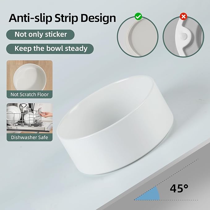 Ceramic Raised Dog Bowl Set, Elevated with Stand, Food and Water Bowl for Medium Breed Dogs, Weighted Dog Dishes, Pet Bowl(7.3'',41OZ, White)