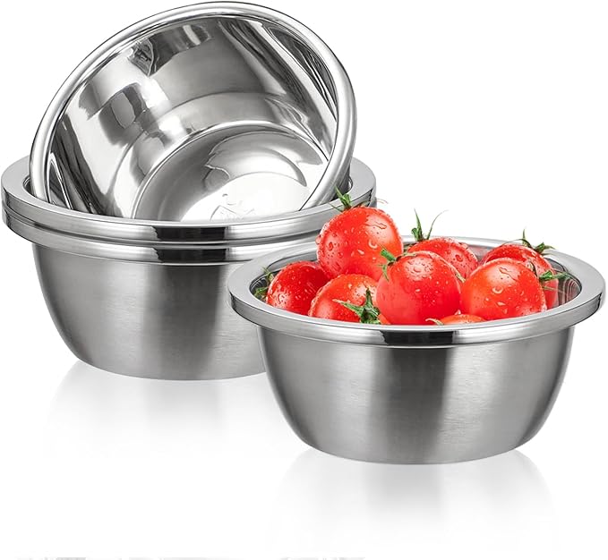 Stainless Steel Bowl Set of 4, Thicker 18/8 Stainless Salad Mixing Bowls 1.5 Quart, Nesting Metal Prep Bowls for Cooking Baking Marinating Cereal Soup