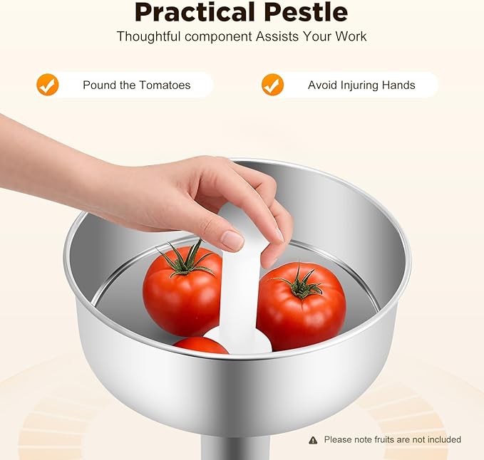 Electric Tomato Sauce Maker, 450W 110V Tomato Juicer Tomato Processor Stainless Steel Vegetables & Fruits Grinder for Homemade Tomato Sauce Strawberry Jam Blueberry Puree Healthy