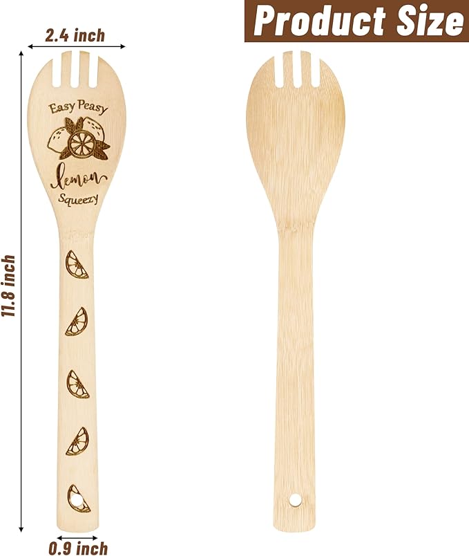 Eartim Wooden Cooking Spoon Utensil - 5Pcs Summer Lemon Cooking Serving Bamboo Spatula Mixing Spoon Kitchen Utensil Set Non Stick Cookware Heat Resistant Comfort Grip Dishwasher Safe Birthday Gifts