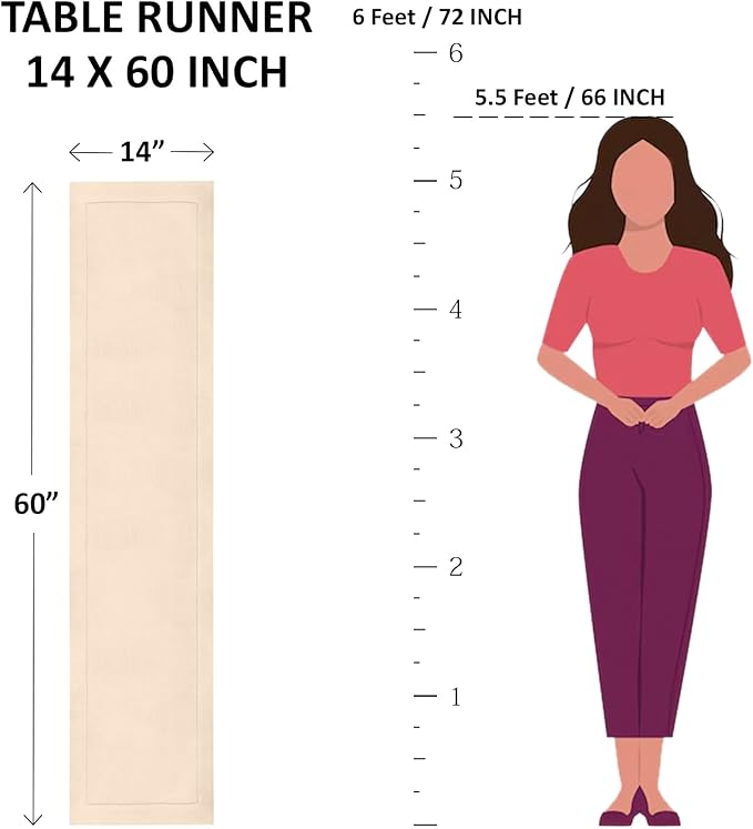 Solino Home Ivory Table Runner 60 Inches - Cotton Linen Hemstitch Coffee Table Runner 14 x 60 Inch Ideal for Dresser Tables - Christmas, Holiday, New Year