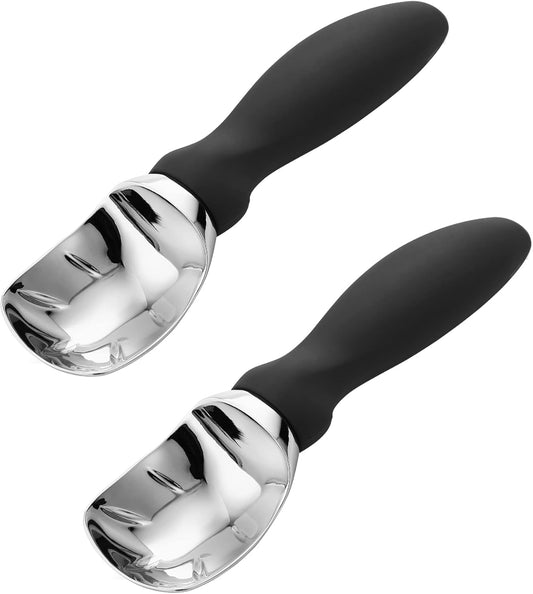 Spring Chef Ice Cream Scoop with Soft Grip Handle, Professional Heavy Duty Sturdy Scooper, Premium Kitchen Tool for Cookie Dough, Gelato, Sorbet, Black, 2 Pack