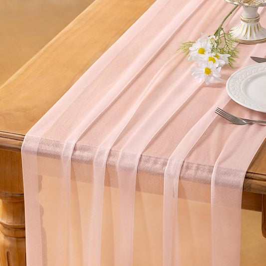 Socomi 10pcs Blush Pink Gauze Table Runner Bulk 10ft Chiffon Like Wedding Table Runner for Bridal Shower Decorations Baby Shower
