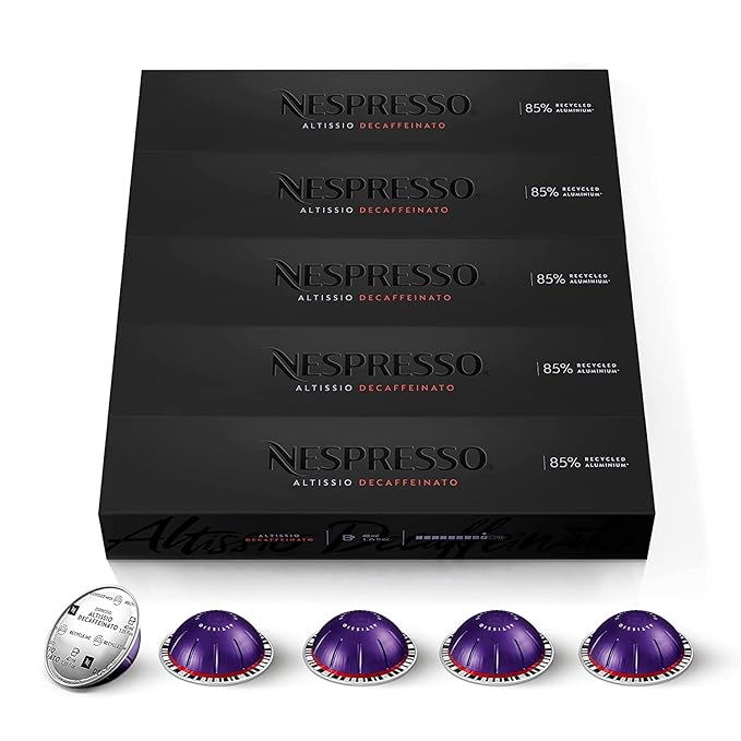 Nespresso Vertuo Altissio Decaffeinato, Dark Roast Espresso, 30 Count Coffee Capsules