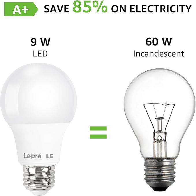 Lepro LED Light Bulbs 60 Watt Equivalent, 9W 800 Lumens Non-Dimmable, Warm White 2700K, A19 E26 Standard Medium Base, 10000 Hour Lifetime 10 Count (Pack of 1)