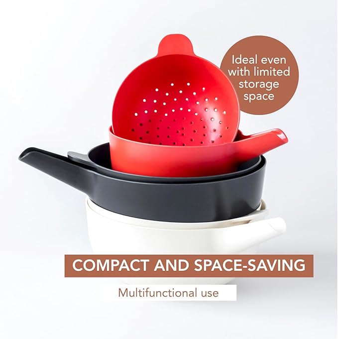 EKOBO Small Mixing Bowl and Colander Set Black– 60 oz BPA-Free Eco-Composite – Nesting Kitchen Mixing Bowls for Washing Mixing Serving – Compact Dishwasher Safe Kitchen Essentials