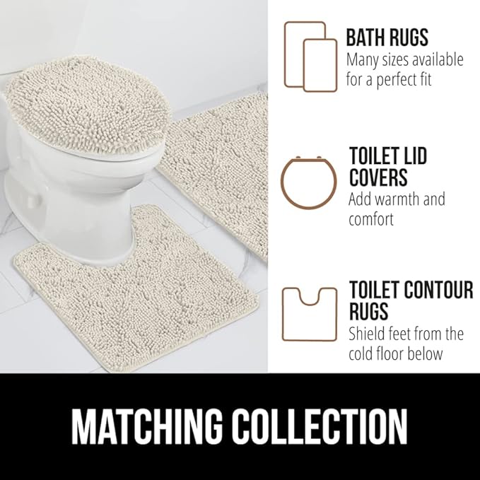 GORILLA GRIP Bath Rug Mat 44x26, Soft Absorbent Chenille, Quick Dry Microfiber Mats, Rubber Backing Washable Shower Floor Rugs, Bathmat Runner, US Designed Bathroom Home Decor Accessories Ivory Cream