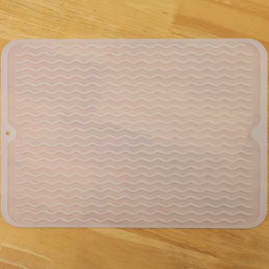 Silicone Dish Drying Mat for Multiple Usage,Easy clean,Eco-friendly,Heat-resistant Silicone Mat for Kitchen Counter or Sink,Refrigerator or drawer liner Translucent L 16 inches x 12 inches