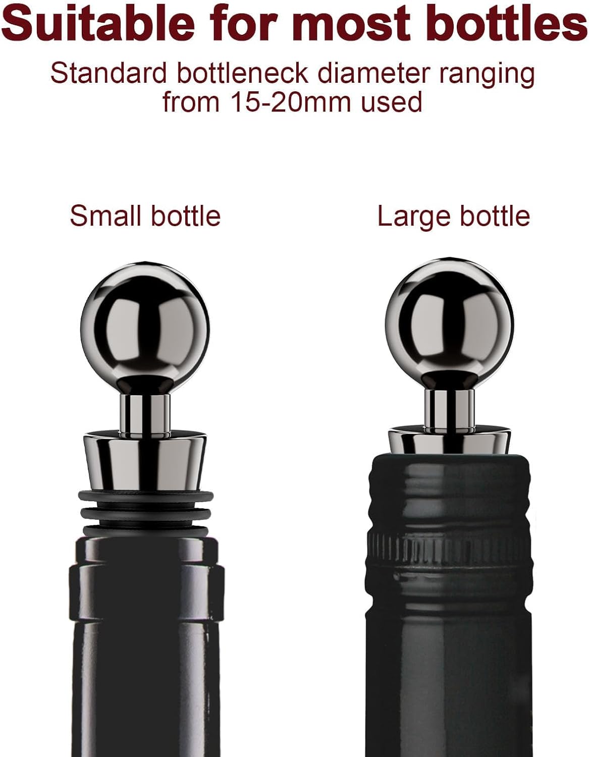 Vacuum Wine Bottle Stoppers 6Pcs - Reusable Silicone Corks, Leak Proof, Keep Fresh, Suitable for Standard Bottles (Black, 6 Pack)
