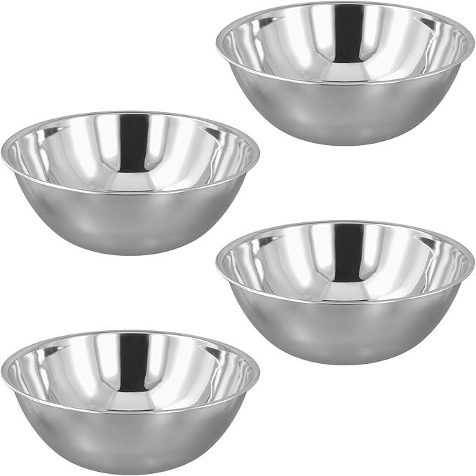 SHEUTSAN 4 PCS 8 Quart Stainless Steel Mixing Bowls, 13.3 x 4.7 Inch Metal Mixing Bowls for Food Home Kitchen