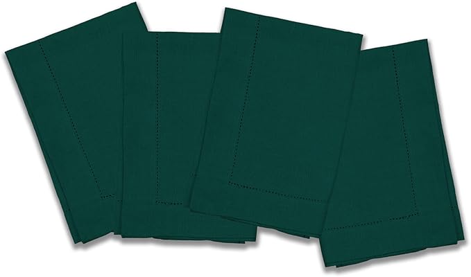 Home Ekaa 100% Pure Linen Green Napkins 20 x 20 Inch - Washable Hemstitch Dinner Napkins Set of 4 - Cloth Fabric Napkins for Christmas, Fall, Winter, Holiday & New Year - Elara