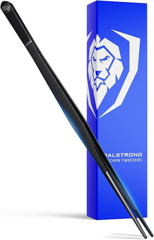 DALSTRONG Chef Tweezers Professional Kitchen Tongs- 12" high-precision Tweezer Tongs for Cooking - Stainless Steel Black w/vTitanium Coating -BBQ, Plating, Multi-use