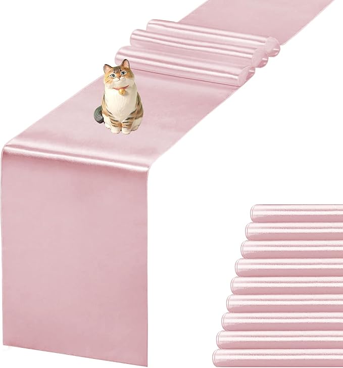10 Pack Satin Table Runner 12 X 108 Inch Silk Table Runner for Party,Wedding, Birthday, Banquets,Decoration(Rose Gold)