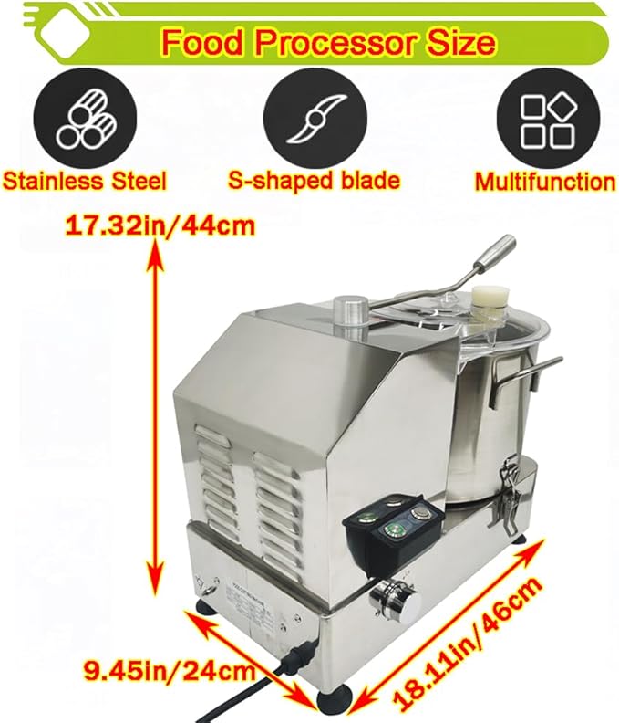 9L Commercial Food Processor Stainless Steel Meat Vegetable Chopper Multifunctional Food Cutter Meat Grinder Meatball Beater 1800W Electric Blender for Fruit Vegetable Grains Garlic