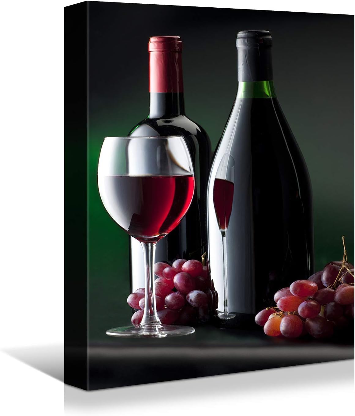 Looife Kitchen Wine Bottle Canvas Wall Art, 24x32 Inch Gallery Wrapped Red Wine with Grapes Picture Prints Wall Decor, Modern Art Deco for Dining Room and Bar Wall Decoration