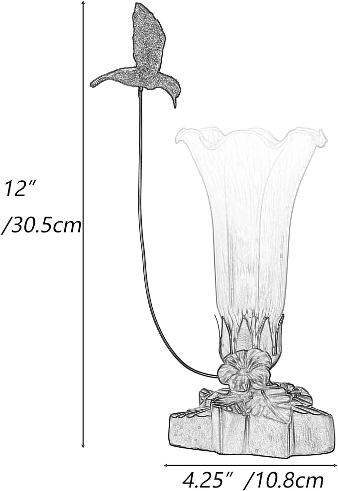 Bieye LL05 Hummingbird Flying Over Lily Flower Blown Glass Table Lamp for Home Decor (White Green, 4.25Wx12H)