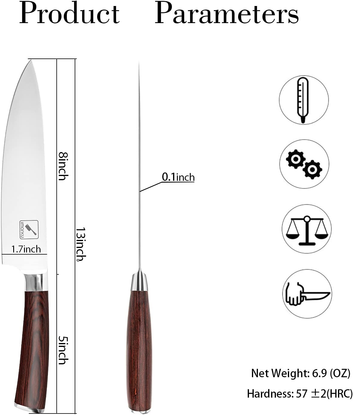 imarku Chef Knife - Pro Kitchen Knife 8 Inch Chef's Knives High Carbon Japanese SUS440A Stainless Steel Sharp Paring Knife with Ergonomic Handle, Red Handle, Gifts for Men and Women