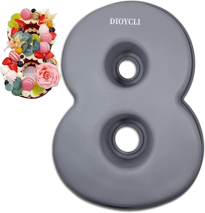 Dioycli Large Number Cake Pans for Baking 3D Cake Silicone Cake Mold DIY Personalized Cake Pan for Birthday and Wedding Anniversary Number 8 Cake Pan of 10 Inch