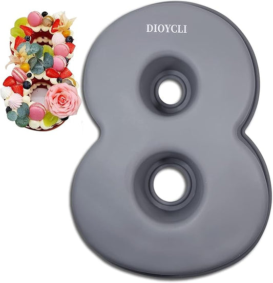 Dioycli Large Number Cake Pans for Baking 3D Cake Silicone Cake Mold DIY Personalized Cake Pan for Birthday and Wedding Anniversary Number 8 Cake Pan of 10 Inch