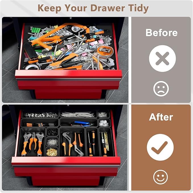 A-LuGei【4008 cu in Tool Box Organizer,【Upgraded to 6 Size】 Black Garage Organization and Storage Tray Divider Set, Desk Drawer Organizer, Toolbox for Tool Chest Cart WorkBench Small Parts Widget