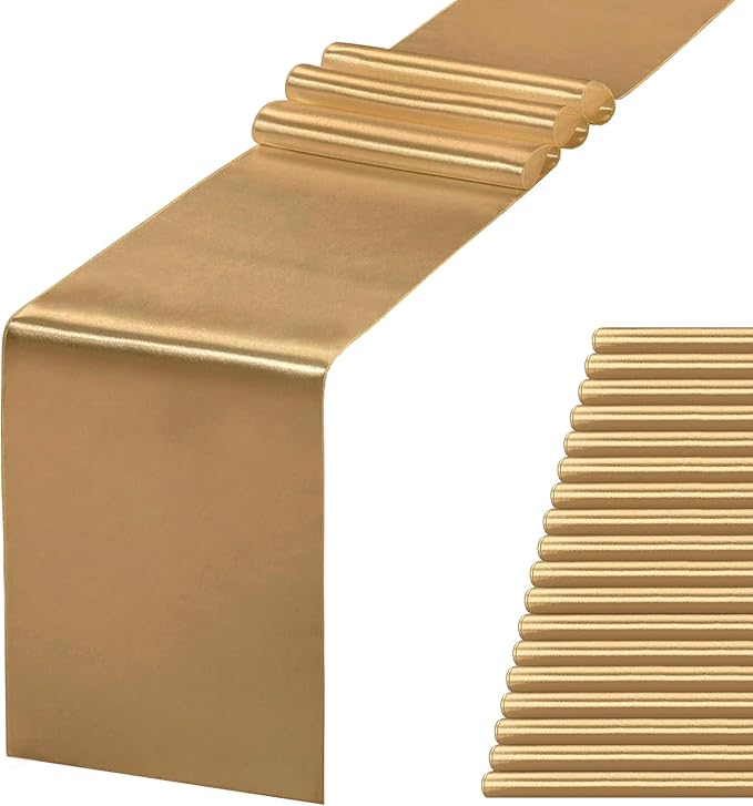 20 Pack Satin Table Runner 12 X 108 Inch Silk Table Runner for Party,Wedding, Birthday, Banquets,Decoration(Old Gold)