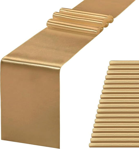 20 Pack Satin Table Runner 12 X 108 Inch Silk Table Runner for Party,Wedding, Birthday, Banquets,Decoration(Old Gold)