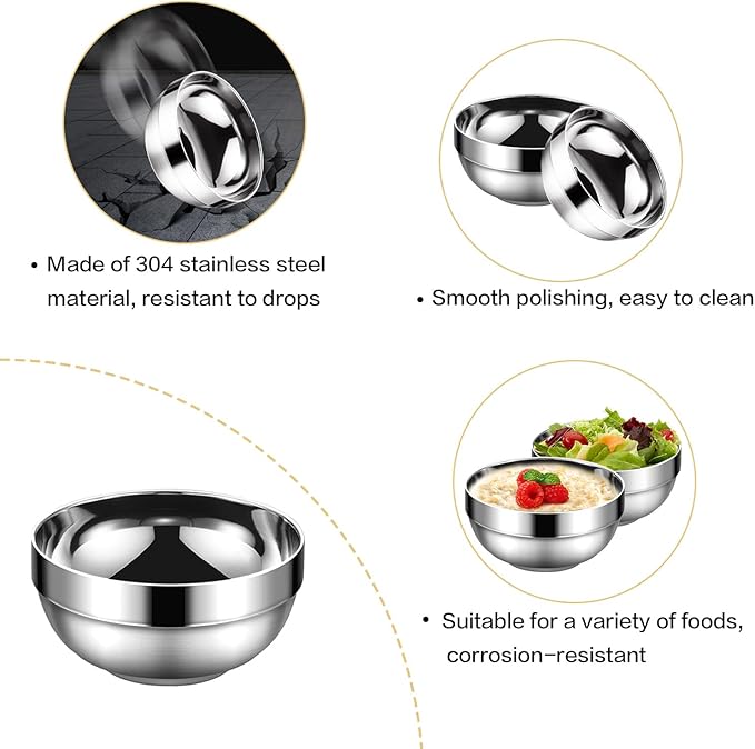 Stainless Steel Bowls, 10 Pack 15 Oz Stainless Bowl Stackable Mixing Bowls Stainless Steel Mixing Bowls, Double Wall Kitchen Bowl Set For Sauces, Rice, Noodle, Ice Cream
