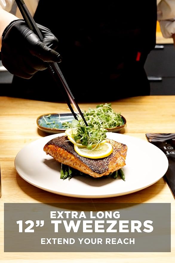 DALSTRONG Chef Tweezers Professional Kitchen Tongs- 12" high-precision Tweezer Tongs for Cooking - Stainless Steel Black w/vTitanium Coating -BBQ, Plating, Multi-use