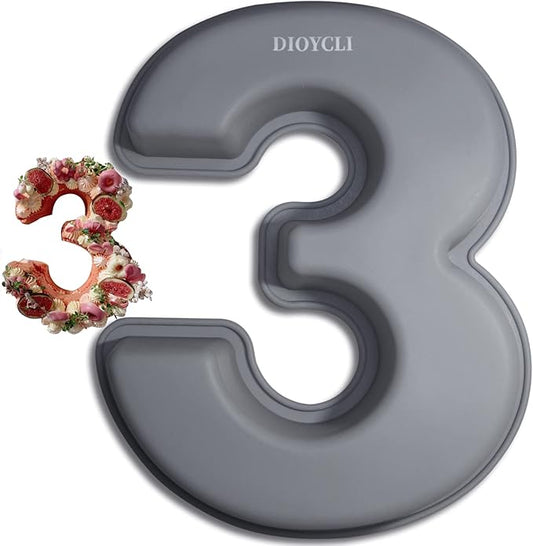 Dioycli Large Number Cake Pans for Baking 3D Cake Silicone Cake Mold DIY Personalized Cake Pan for Birthday and Wedding Anniversary Number 3 Cake Pan of 10 Inch