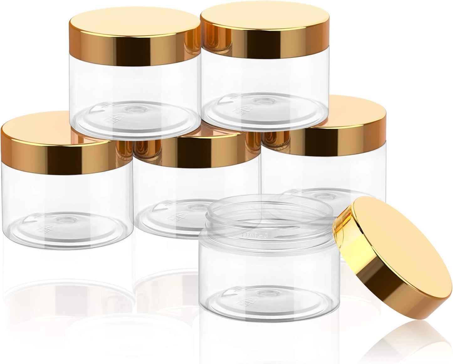 SATINIOR 6 Pack 4 oz Plastic Jars Containers with Lids Wide-mouth Refillable Leakproof Reusable Round Empty Jars for Travel Cosmetic Dry Food Spice Cookie Candy Home Kitchen Organizing(Gold)