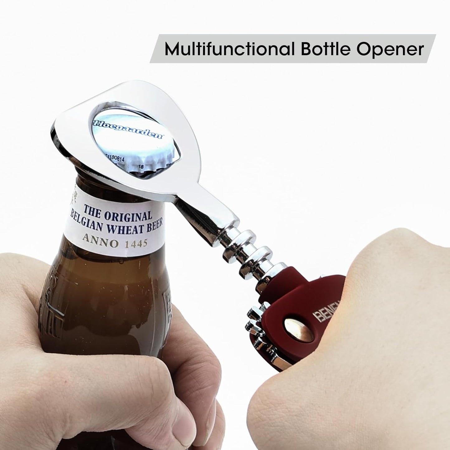 Beneno Wine Opener, Zinc Alloy Premium Wing Corkscrew with Multifunctional Bottles Opener, Sharp Wine Corkscrew with Ergonomic Non-Slip Wing Handle, Upgrade Purple