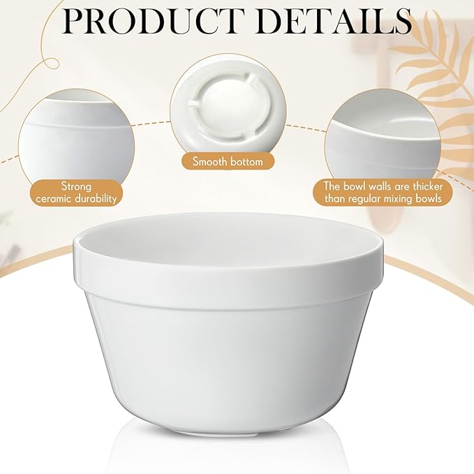 2 Pieces Ceramic 1 Qt Pudding Basins White 6.5 Inch Christmas Pudding Mold Bowls for Steaming Ovenproof Durable and Sturdy Porcelain Steamed Plum Puddings Basin Bowl Easy to Clean