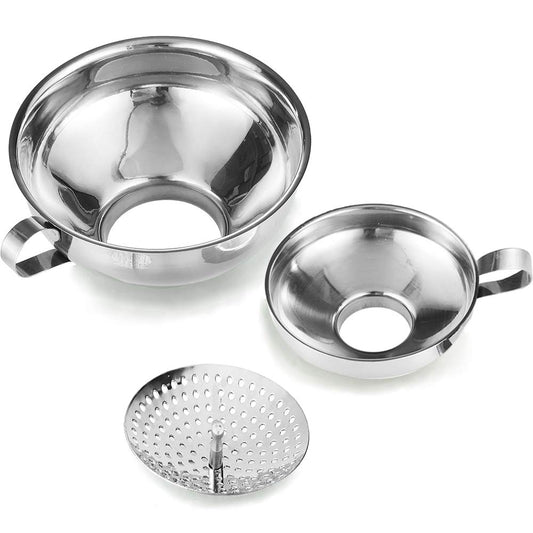 Delove Canning Funnel with Strainer for Wide and Regular Mason Jars - Wide-Mouth Funnels for Kitchen Use - Canning Supplies Kit - Stainless Steel - 3 Pack (Small and Large)