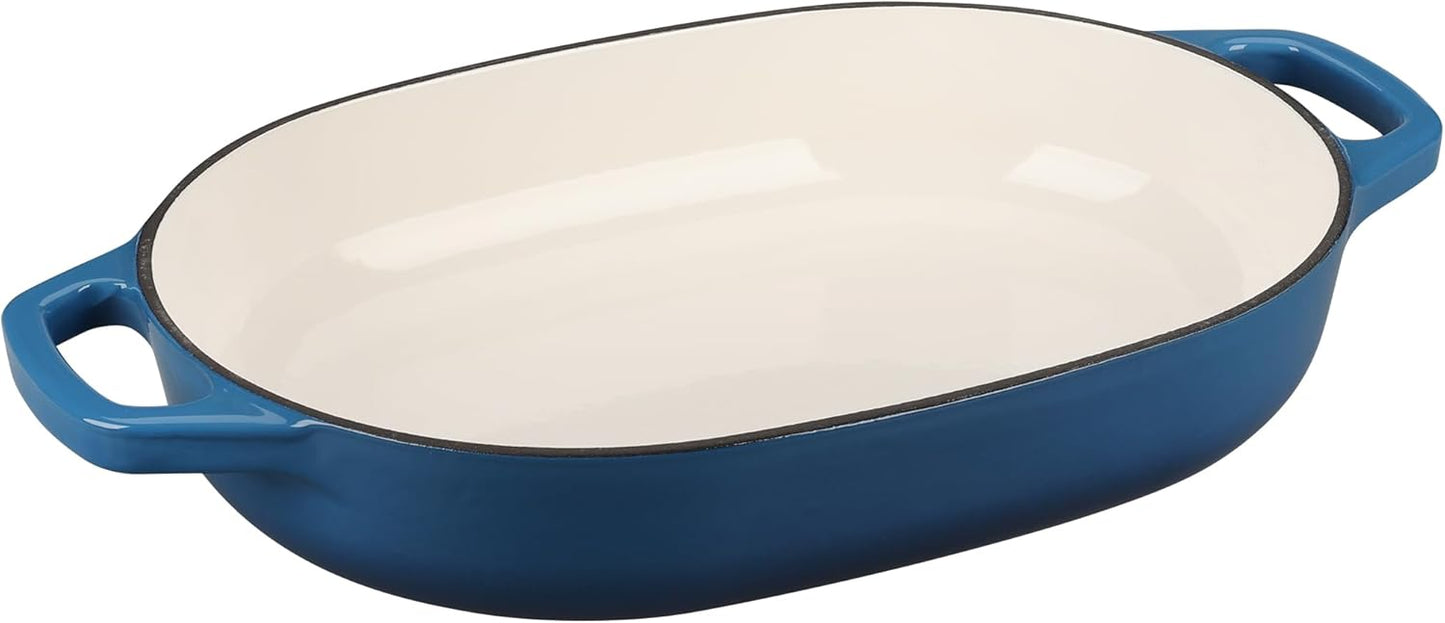 Enameled Cast Iron Dutch Oven Pot with Lid, Oval Dutch Oven for Bread Baking, Bread Oven for Homemade Sourdough Bread Baking, 7qt, Lake Blue