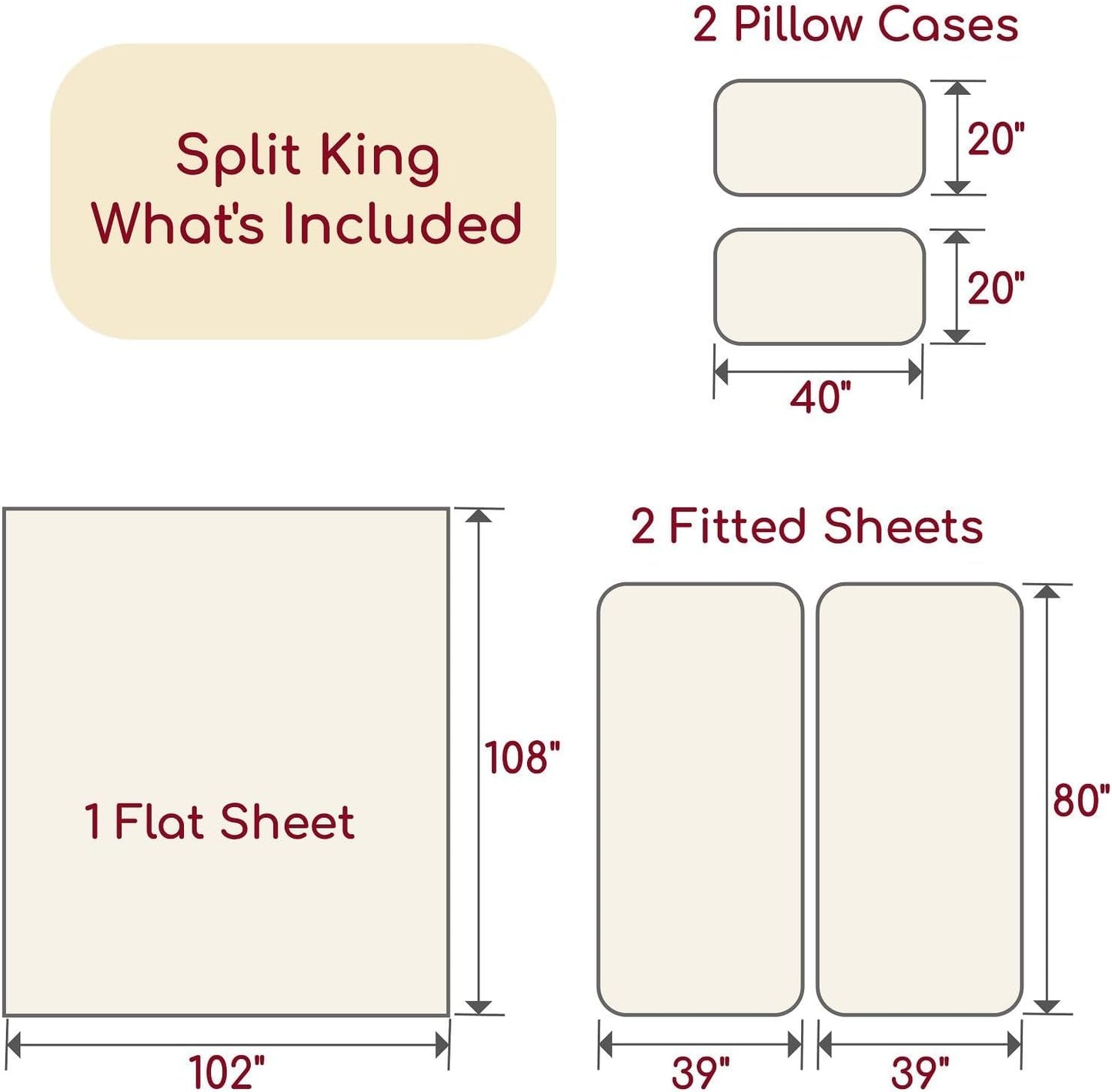 Mellanni Split King Sheets Set - 5 PC Iconic Collection Bedding - Hotel Luxury, Extra Soft, Cooling Bed Sheets - Wrinkle, Fade, Stain Resistant (Split King, Beige)