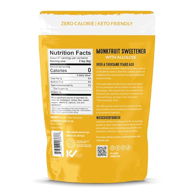 Lakanto Golden Monk Fruit Sweetener with Allulose - Raw Cane Sugar Substitute, Coffee, Tea, Baking, Erythritol Free, Gluten Free, Vegan, Keto Friendly, Sugar Replacement (Golden - 1 lb)