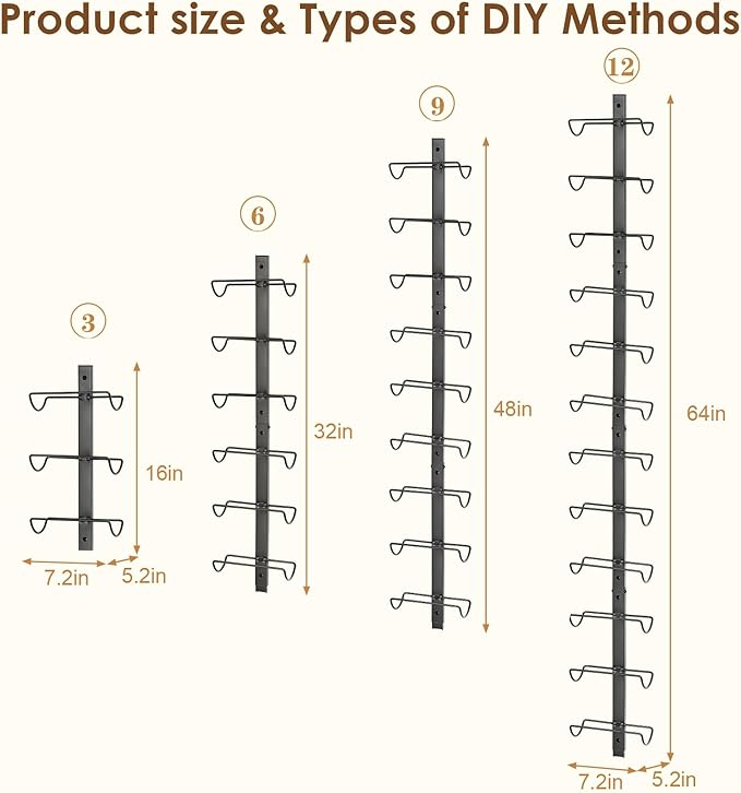 Sonyabecca 3 Pack 12 Bottle Wall Wine Rack?DIY Wine Rack Wall Mounted, Wall Mounted Wine Rack Display Holder Used as One or Four, for Kitchen, Dining Room, Bar, Wine Cellar