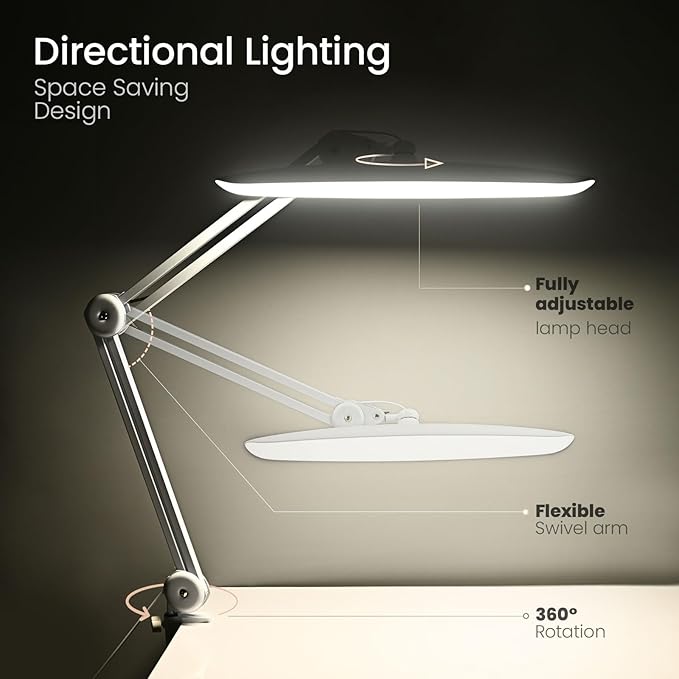 1600 Lumens LED Desk Lamp 24W Super Bright Architect Task Lamp 20 Inches 3 Light Modes Stepless Dimming Eye-Caring Computer Light Adjustable Desk Light for Nails, Home, Office, Crafts & Hobbies