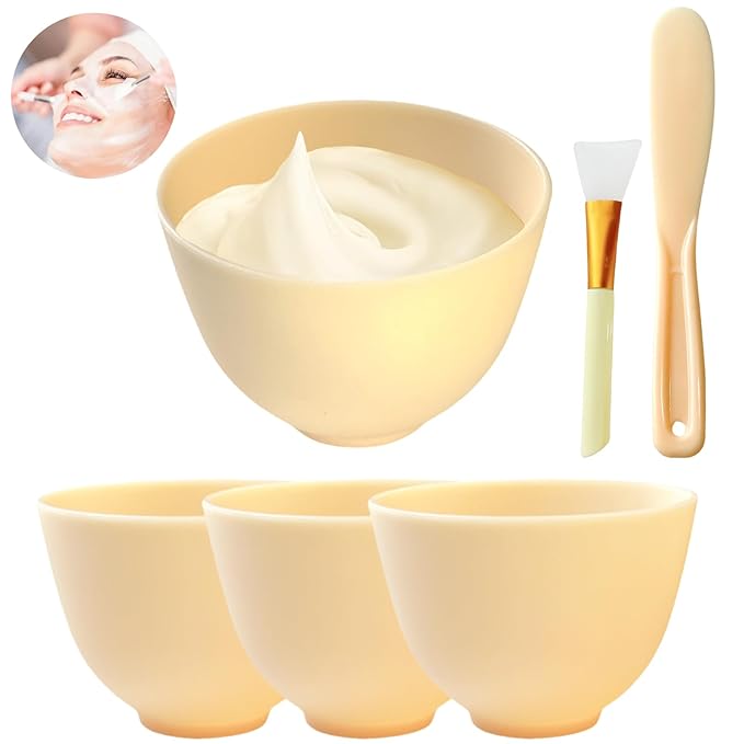 6Pcs Silicone Bowls, Silicone Facial Mask Bowl, DIY Face Mask Mixing Bowl for Home Salon Spa Face Skin Applicator Bowl Esthetician Supplies, Yellow