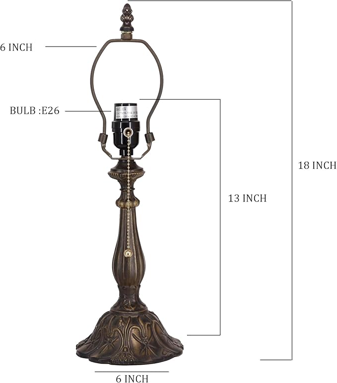 Table Lamp Base Replacement Only, Wide 6 Height 18 Inch, Fit for 8, 10, 12 Inch Tiffany Style Stained Glass Lampshade, Dark Bronze Finish,Resin, Push Switch On Cord