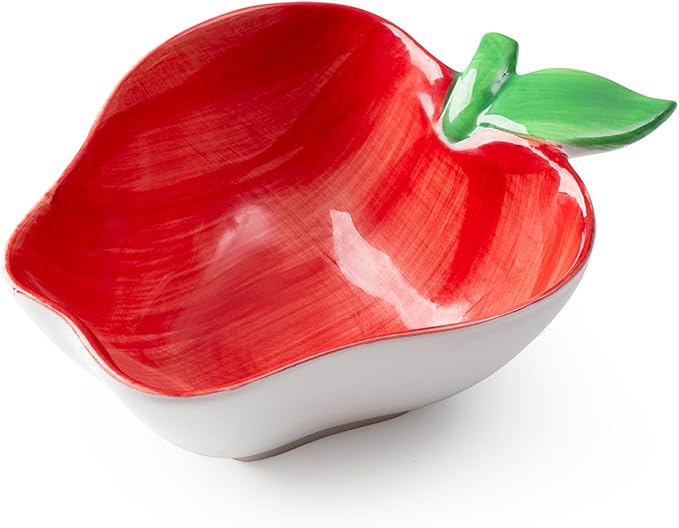 Apple Shaped Ceramic Bowl - 4 Inch Fruit Salad Dessert Dish for Kitchen & Dining Decor, Cute Snack Bowls for Kids Breakfast, Party Serving