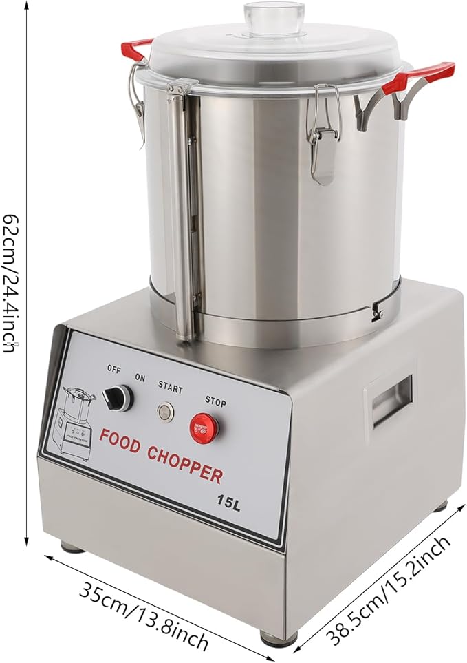 15L/3.96Gal Commercial Food Processor, Stainless Steel Food Chopping Machine 110V 1400W Electric Vegetable Chopper for Chili Peppers, Carrots, Garlic, Onions, 1400rpm (15L/3.96Gal)