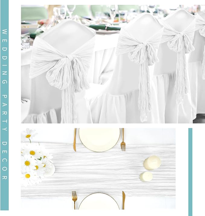 12 Pack Cheesecloth Table Runner 20 x 120 inch Cheese Cloth Table Runner Bulk,Romantic Boho Sheer Gauze Fabric Table Runners for Wedding Reception,Party,Bridal Shower Table Decor(White)