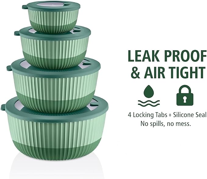 Mixing Bowls with Airtight Lids – 8 Piece Nesting Kitchen Set – BPA-Free, Leak-Proof & Stackable – Dishwasher, Microwave & Freezer Safe