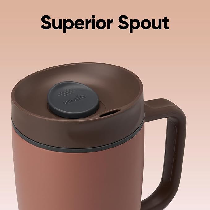Owala SmoothSip Slider Stainless Steel Insulated Travel Mug with handle, 100% Leak Proof, For Hot and Cold Drinks, Travel Friendly with Sliding Lock Lid, 12oz, BPA Free, Leak Proof, Cozy Cocoa