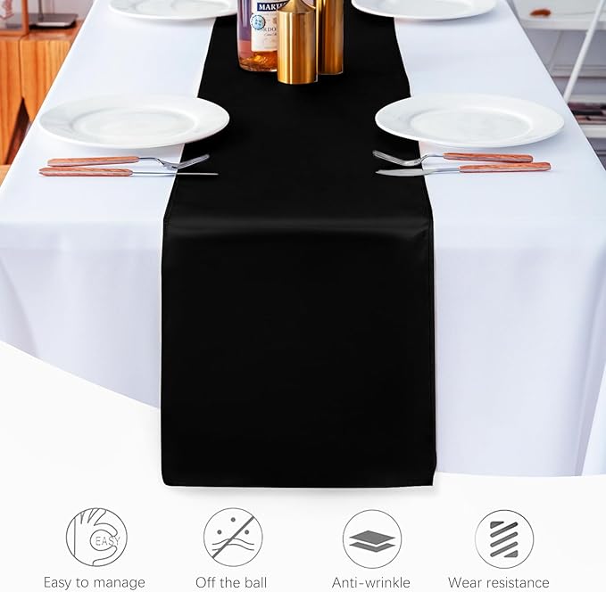 10 Pack Satin Table Runner 12 X 108 Inch Silk Table Runner for Party,Wedding, Birthday, Banquets,Decoration(Black)