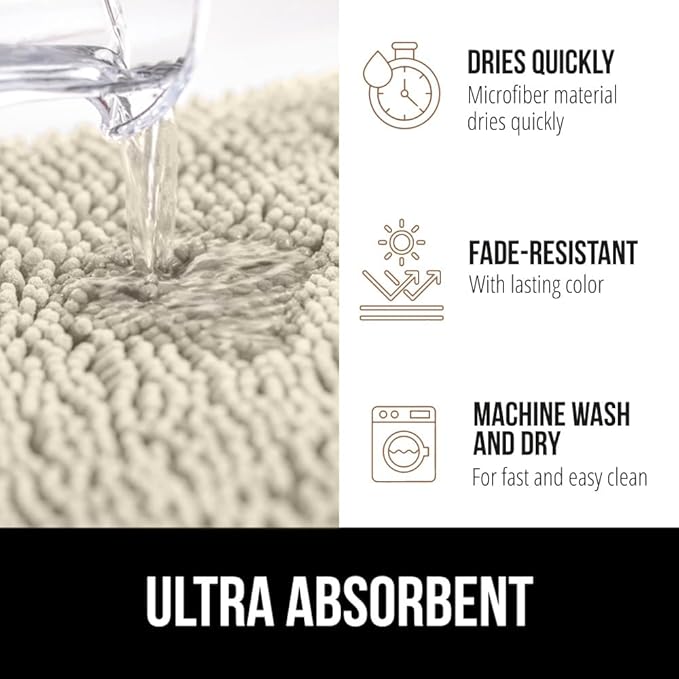 GORILLA GRIP Bath Rug Mat 60x24, Thick Absorbent Chenille, Quick Dry Microfiber Mats, Rubber Backing Washable Shower Floor Rugs, Bathmat Runner, US Designed Bathroom Home Decor Accessories Dusty Cloud