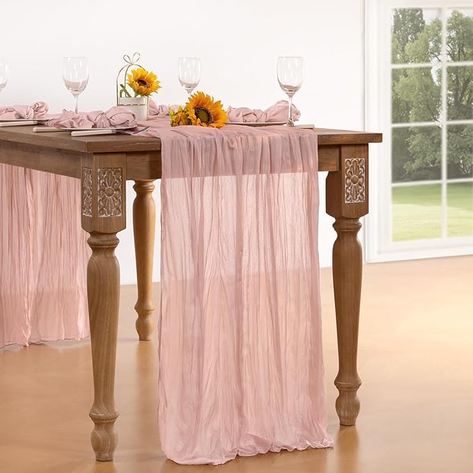 Pink Cheesecloth Table Runner 6 Pack Christmas Table Runners Boho Gauze 120 Inches Light Pink Cheese Cloth Table Decor for Xmas Holiday Season Wedding Bridal Girl Baby Shower Sweet 16 Party
